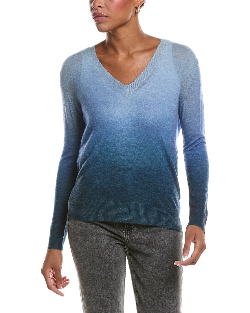 Autumn Cashmere Autumn Cashmere Ombre Print Distressed Edge V-Neck Cashmere Sweater
