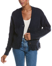 Autumn Cashmere Autumn Cashmere Fringe Mixed Stitch Open Cardigan