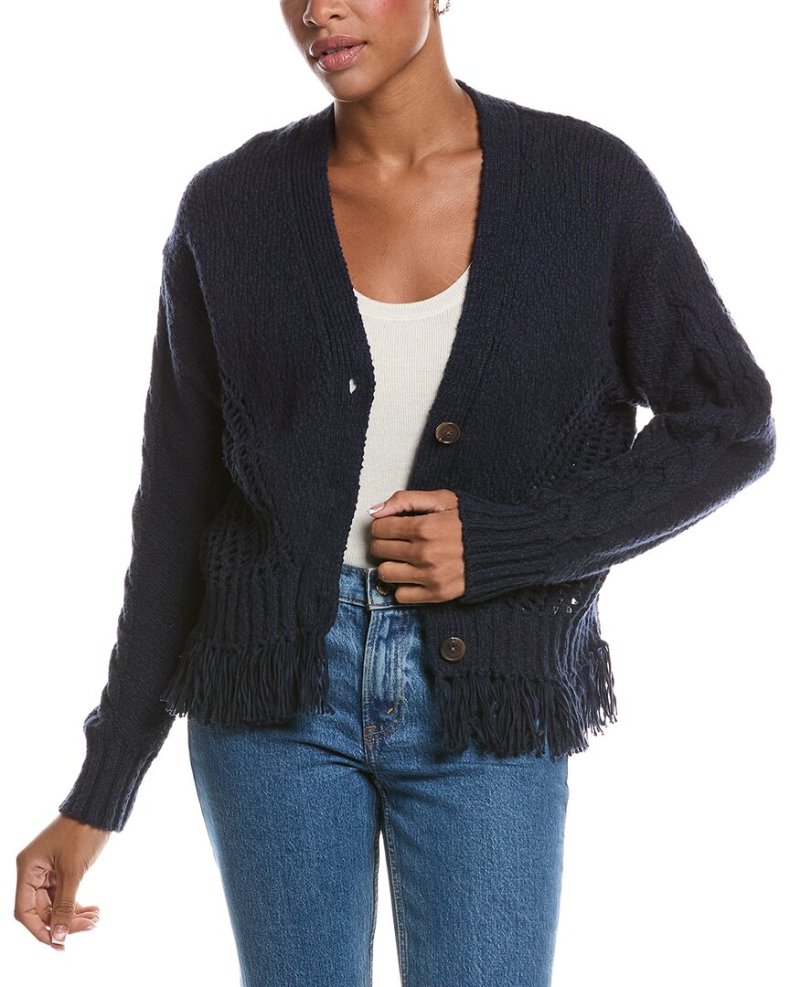 Autumn Cashmere Autumn Cashmere Fringe Mixed Stitch Open Cardigan