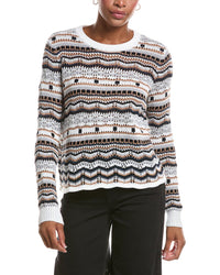 Autumn Cashmere Autumn Cashmere Pointelle Multi Stripe Boxy Crewneck Sweater