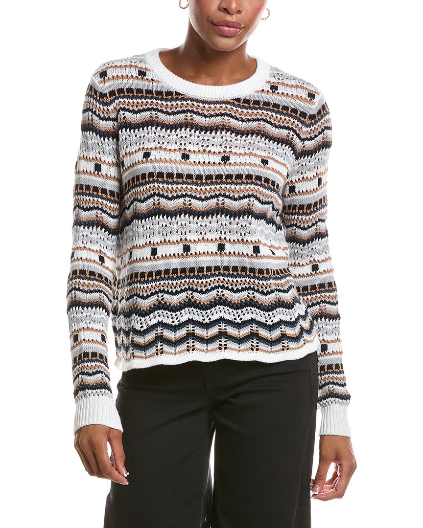 Autumn Cashmere Autumn Cashmere Pointelle Multi Stripe Boxy Crewneck Sweater