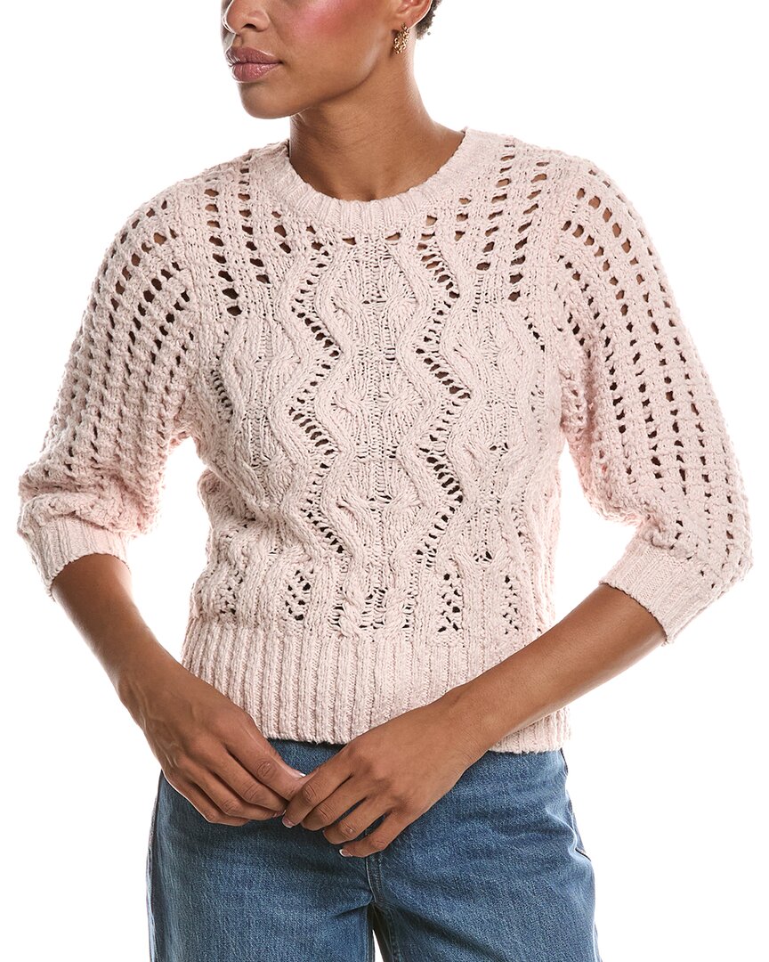 Autumn Cashmere Autumn Cashmere Elbow Puff Sleeve Cable Crewneck Sweater