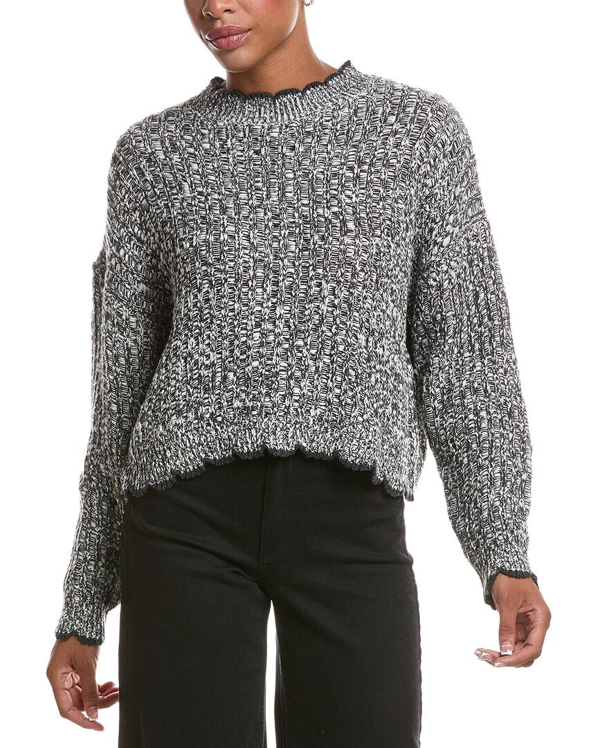 Autumn Cashmere Autumn Cashmere Tipped Ladder Stitch Crewneck Sweater