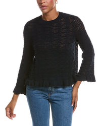 Autumn Cashmere Autumn Cashmere Pointelle Ruffle Edge Crewneck Sweater
