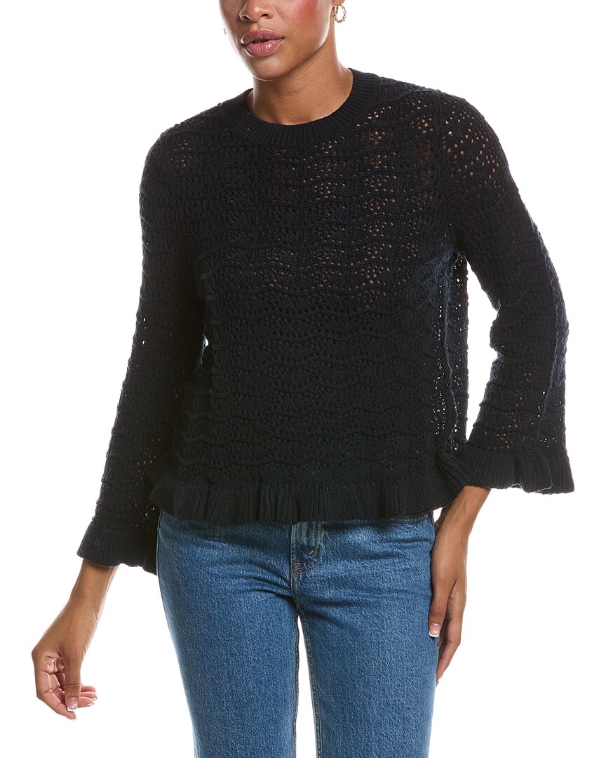 Autumn Cashmere Autumn Cashmere Pointelle Ruffle Edge Crewneck Sweater