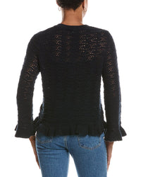 Autumn Cashmere Autumn Cashmere Pointelle Ruffle Edge Crewneck Sweater