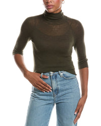 Autumn Cashmere Autumn Cashmere Fitted Sheer Elbow Sleeve Turtleneck Cashmere Sweater