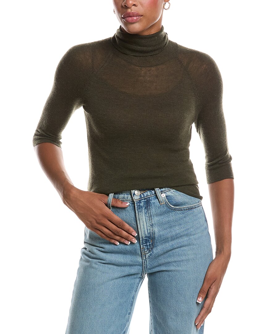 Autumn Cashmere Autumn Cashmere Fitted Sheer Elbow Sleeve Turtleneck Cashmere Sweater