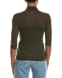 Autumn Cashmere Autumn Cashmere Fitted Sheer Elbow Sleeve Turtleneck Cashmere Sweater