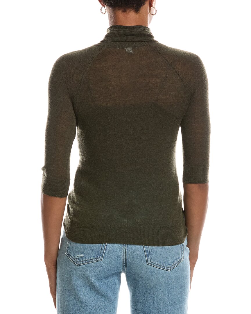Autumn Cashmere Autumn Cashmere Fitted Sheer Elbow Sleeve Turtleneck Cashmere Sweater