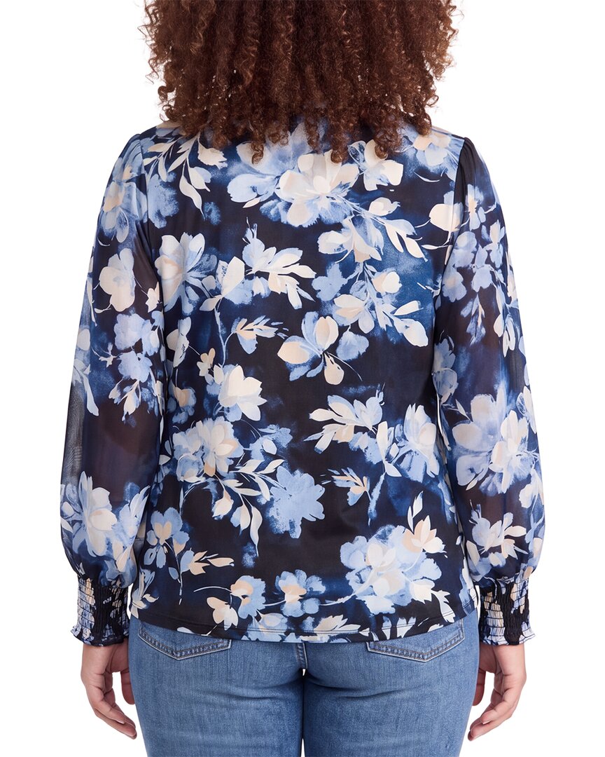 Anne Klein Anne Klein Plus Mixed Media Faux Wrap Top