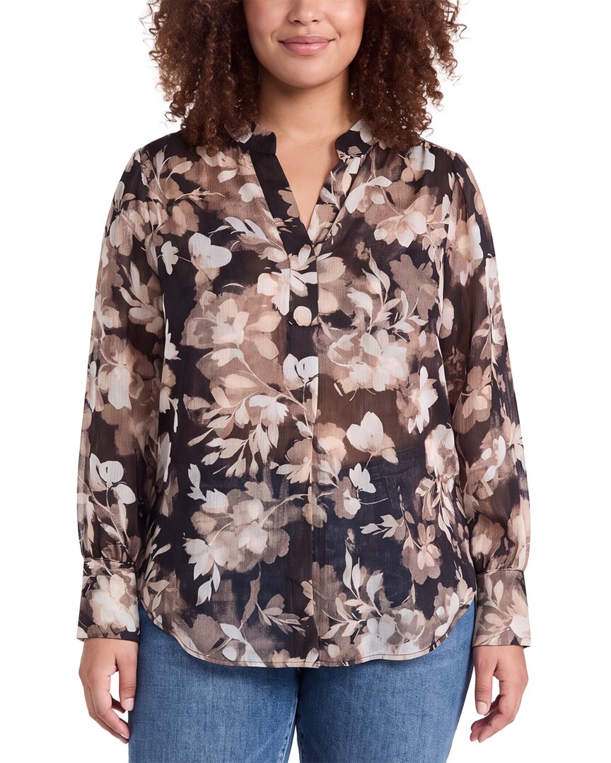 Anne Klein Anne Klein Plus V-Neck Printed Satin Top