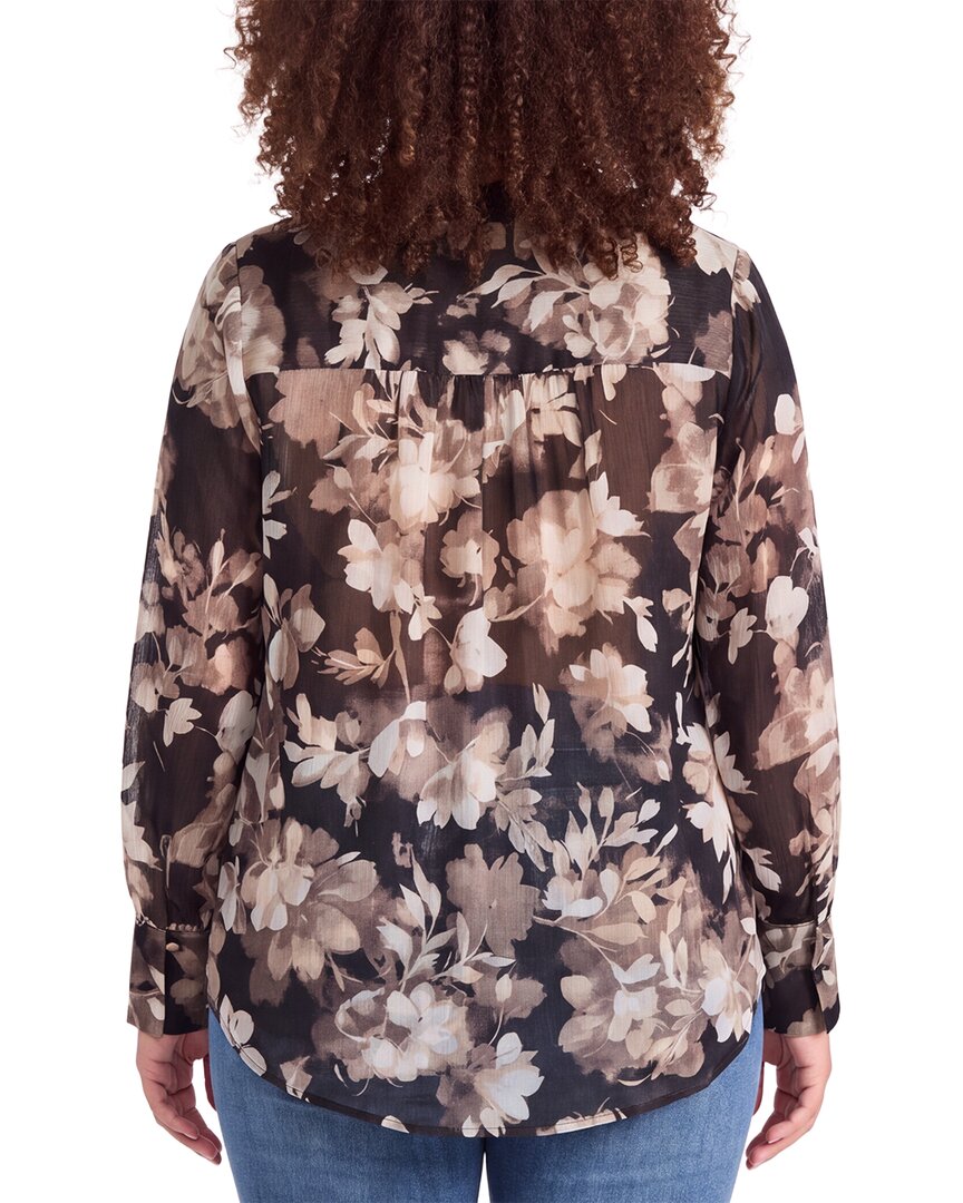 Anne Klein Anne Klein Plus V-Neck Printed Satin Top