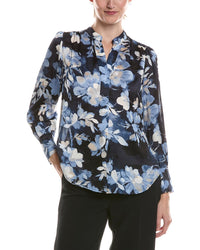 Anne Klein Anne Klein V-Neck Printed Satin Top