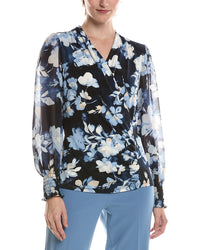 Anne Klein Anne Klein Mixed Media Faux Wrap Top