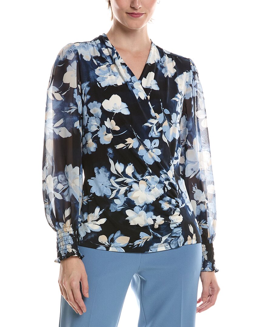 Anne Klein Anne Klein Mixed Media Faux Wrap Top