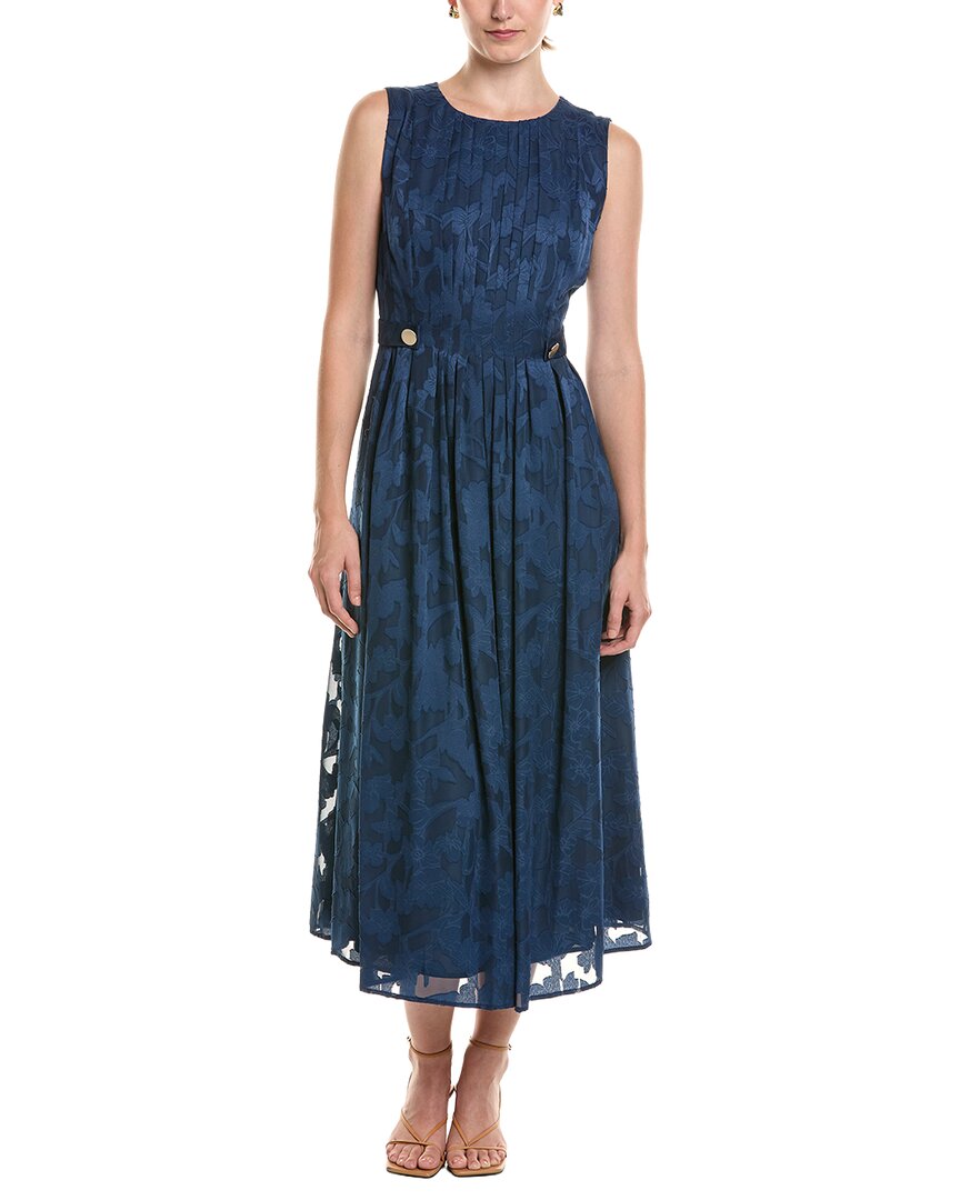 Anne Klein Anne Klein Pleated Neckline A-Line Midi Dress
