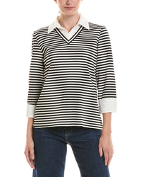 Jones New York Jones New York Poplin Trim Stripe Top