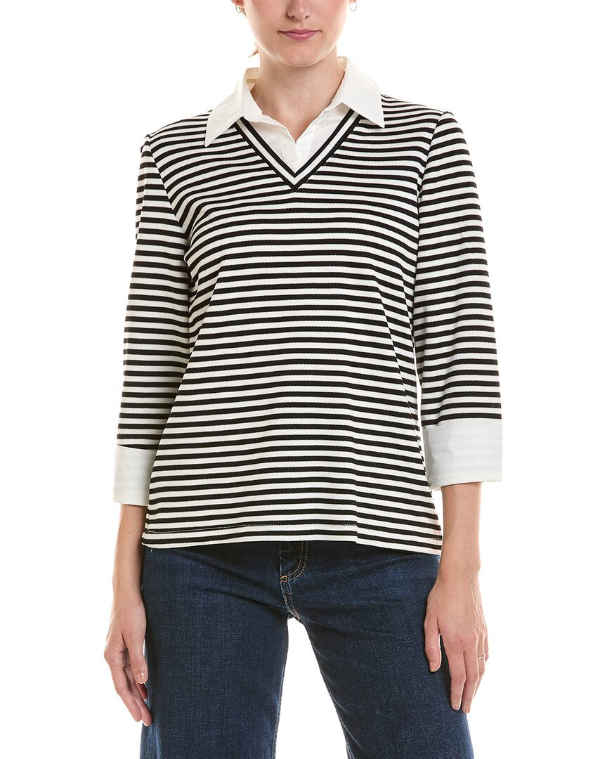 Jones New York Jones New York Poplin Trim Stripe Top