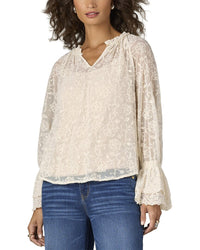 Wit & Wisdom Long Double Flounce Sleeve Ruffle Neck Top