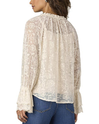 Wit & Wisdom Long Double Flounce Sleeve Ruffle Neck Top