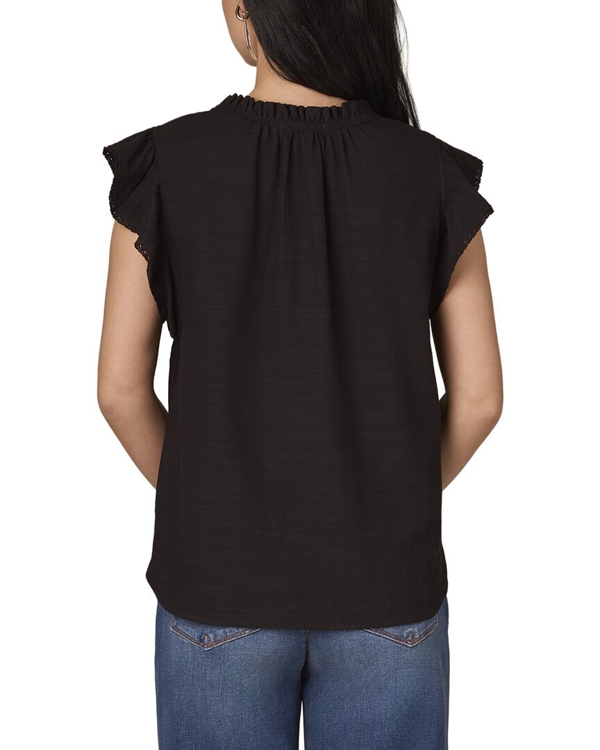 Wit & Wisdom Cap Flutter Sleeve Ruffle Split Neck Top