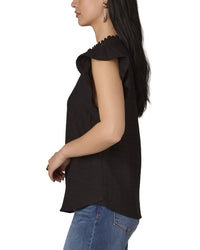 Wit & Wisdom Cap Flutter Sleeve Ruffle Split Neck Top