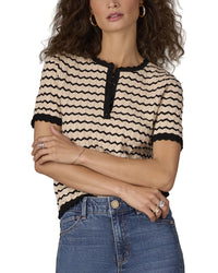 Wit & Wisdom Short Sleeve Round Neck Placket Sweater