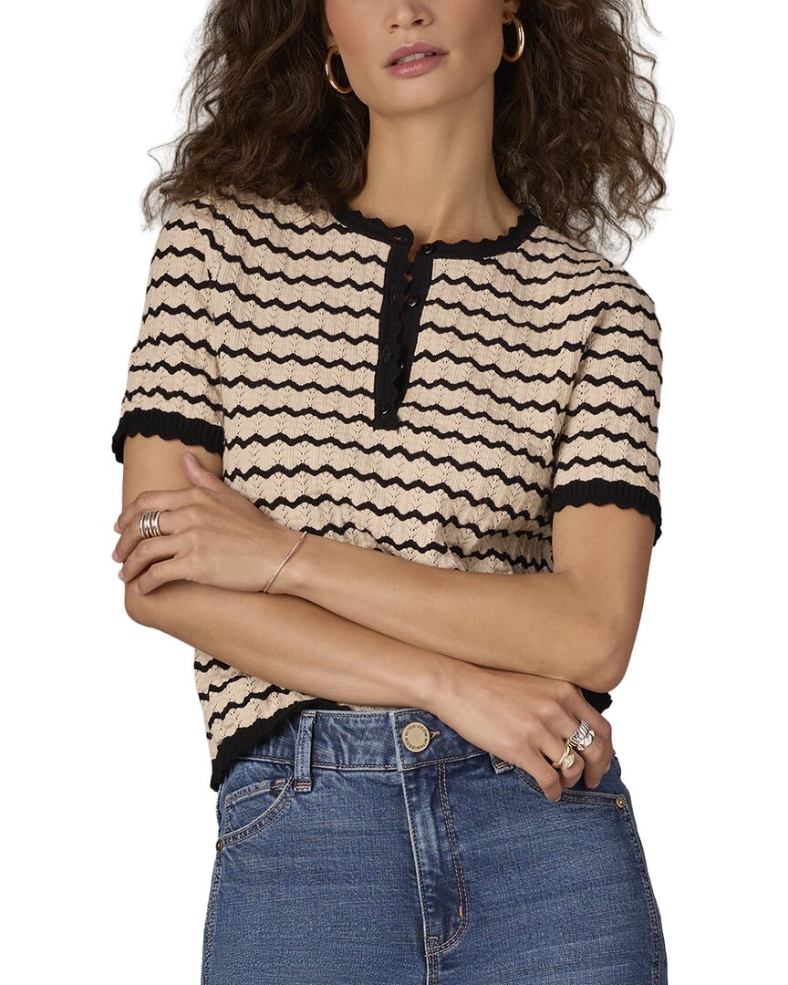Wit & Wisdom Short Sleeve Round Neck Placket Sweater