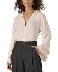 Wit & Wisdom Long Romantic Sleeve Ruffle Split Neck Top