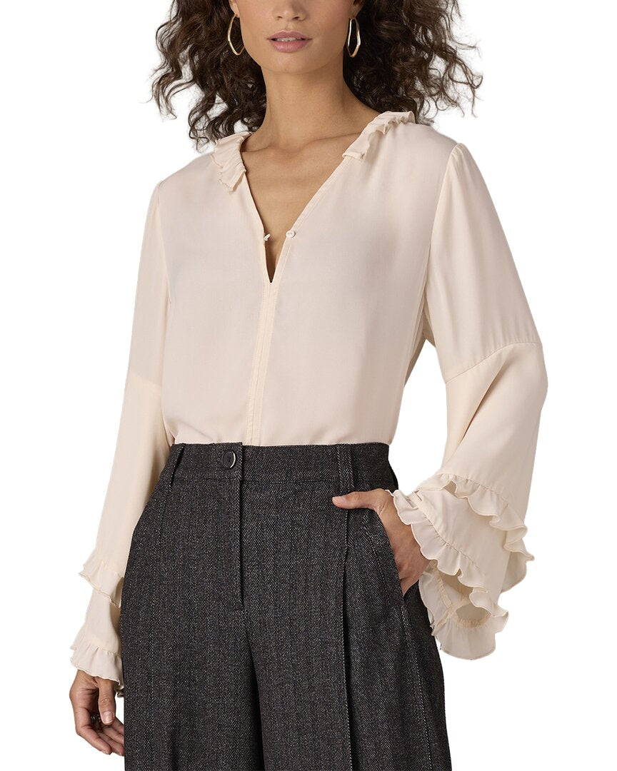 Wit & Wisdom Long Romantic Sleeve Ruffle Split Neck Top