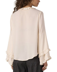 Wit & Wisdom Long Romantic Sleeve Ruffle Split Neck Top