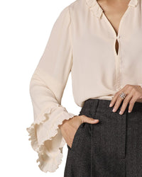 Wit & Wisdom Long Romantic Sleeve Ruffle Split Neck Top