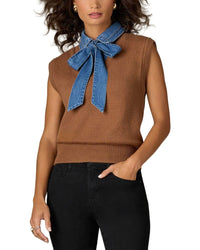 Wit & Wisdom Sleeveless Collared Mix Media Sweater Vest