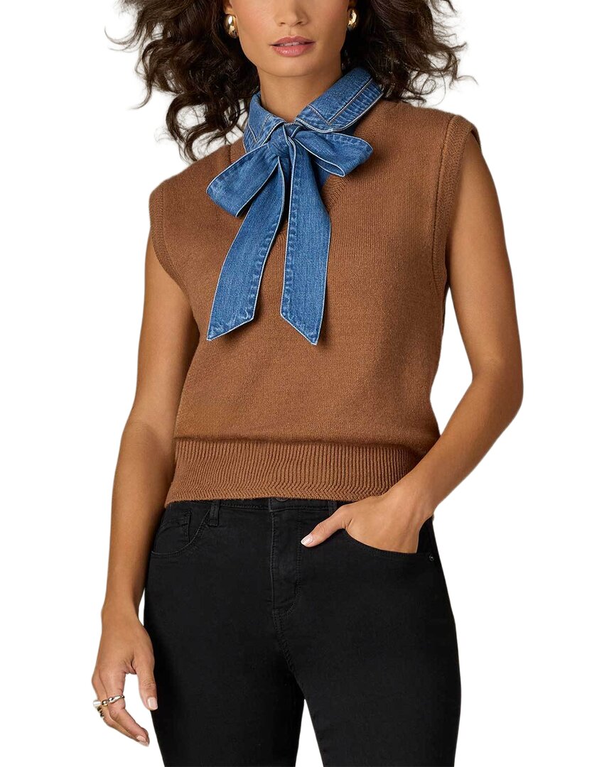 Wit & Wisdom Sleeveless Collared Mix Media Sweater Vest