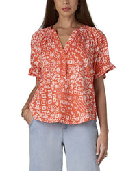 Wit & Wisdom Short Cinched Sleeve Stand Collar Top