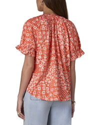 Wit & Wisdom Short Cinched Sleeve Stand Collar Top