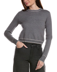 Theo and Spence Theo And Spence Stripe Trim Cropped Crewneck Sweater