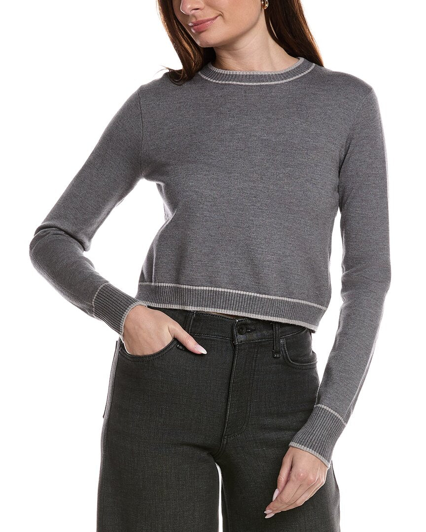 Theo and Spence Theo And Spence Stripe Trim Cropped Crewneck Sweater