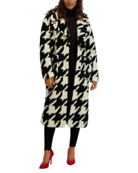 Kensie Womens Houndstooth Faux Sherpa Coat, Xl
