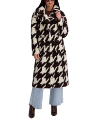 Kensie Womens Houndstooth Faux Sherpa Coat, Xl