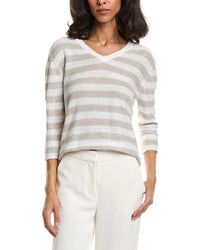 Forte Beach Stripe V-Neck Linen Sweater
