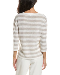 Forte Beach Stripe V-Neck Linen Sweater