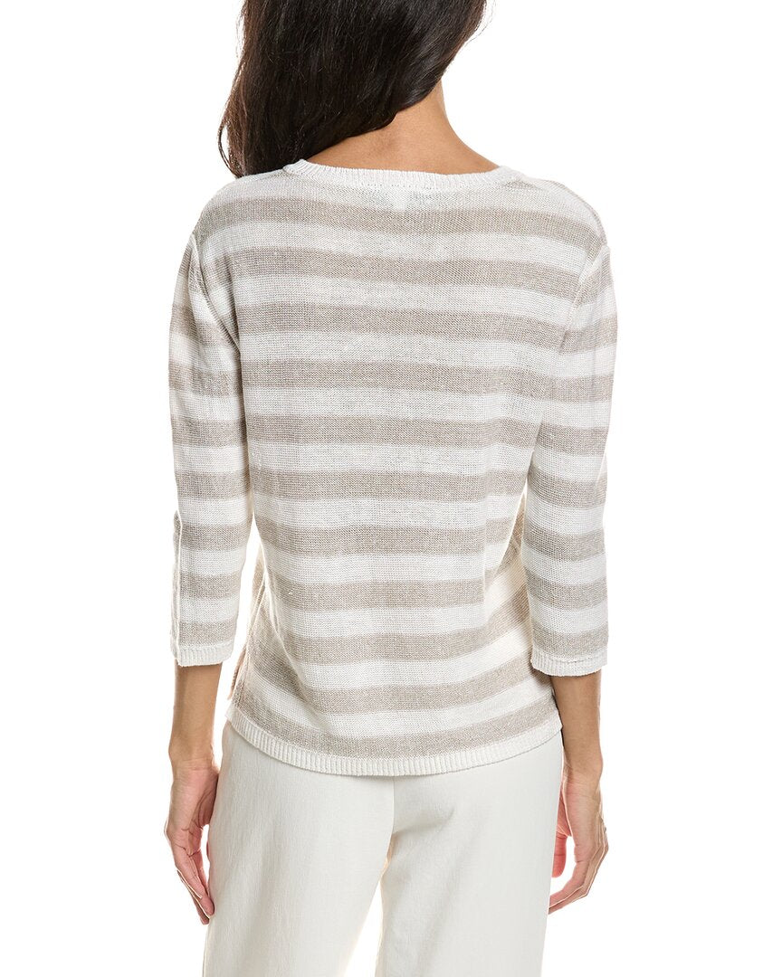 Forte Beach Stripe V-Neck Linen Sweater