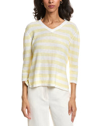Forte Beach Stripe V-Neck Linen Sweater