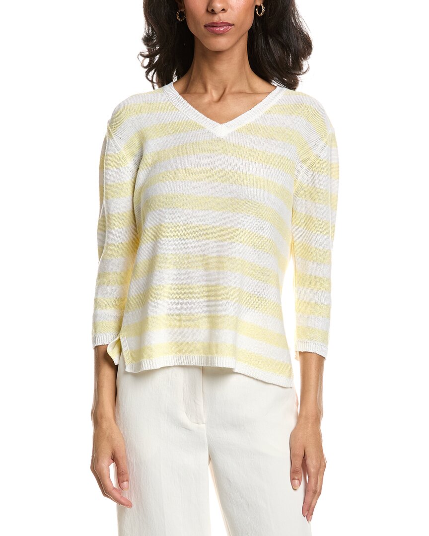 Forte Beach Stripe V-Neck Linen Sweater