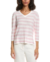 Forte Beach Stripe V-Neck Linen Sweater