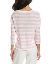 Forte Beach Stripe V-Neck Linen Sweater