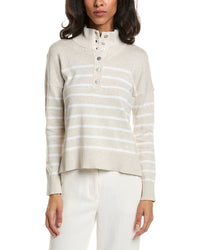 Forte Forte Stripe Button Mock Neck Sweater