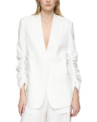 Lafayette 148 New York Petite V-Neck Ruched Sleeve Linen Blazer